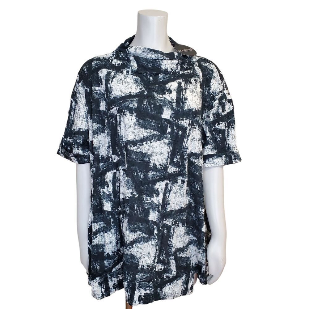 NEW Alembika Trapeze Top Size Small‎ Marble Crinkle Black Abstract Lagenlook